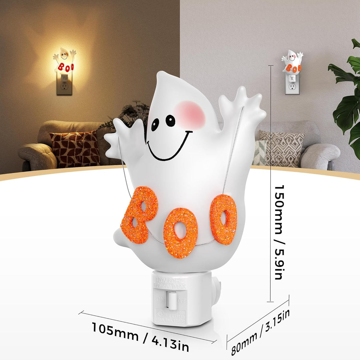 DORESshop Halloween Night Light Plug in, Ghost Night Lights Plug into Wall, Plug in Nightlight with