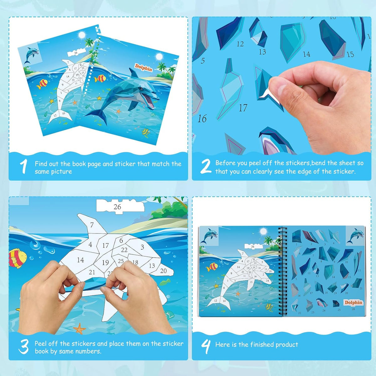 homicozy 4PCS Sticker Paint Books for Kids Ages 4-10,Dinosaur Astronaut Ocean Animals Designs Paint