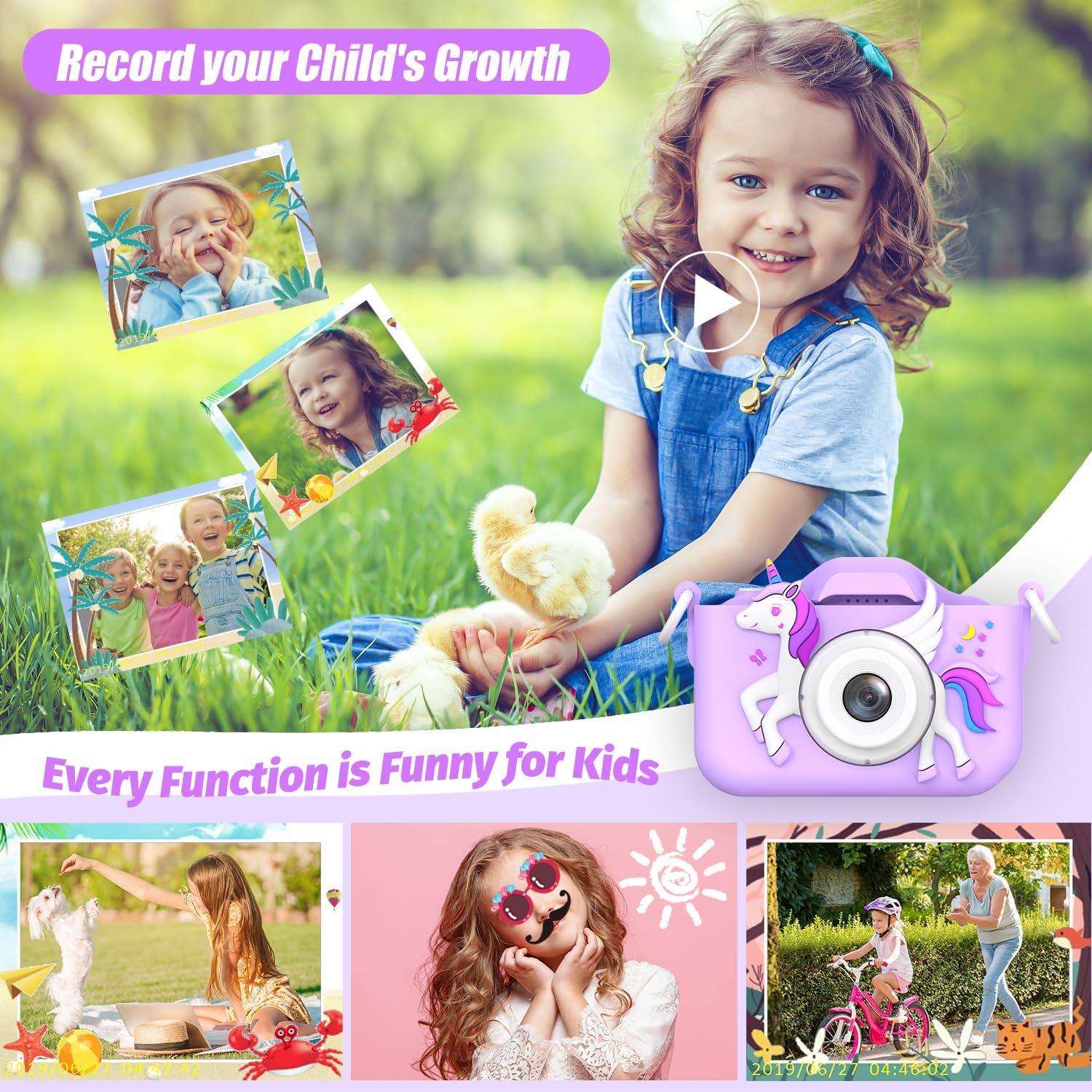 Upgrade Unicorn Kids Camera for Girls, Christmas Birthday Gift for Boys, 1080P HD Selfie Digital