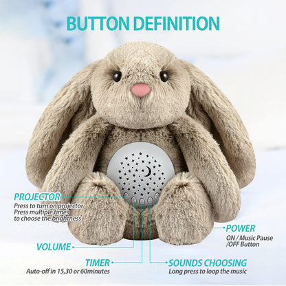 BEREST Baby Sleep Soother Bedtime Bunny with Starry Projector Night Light, Plush Stuffed Animal for