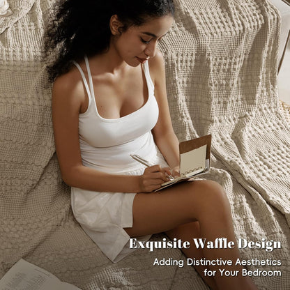PHF 100% Cotton Waffle Weave Blanket Twin Size, Soft Lightweight Breathable Cozy Summer Blankets
