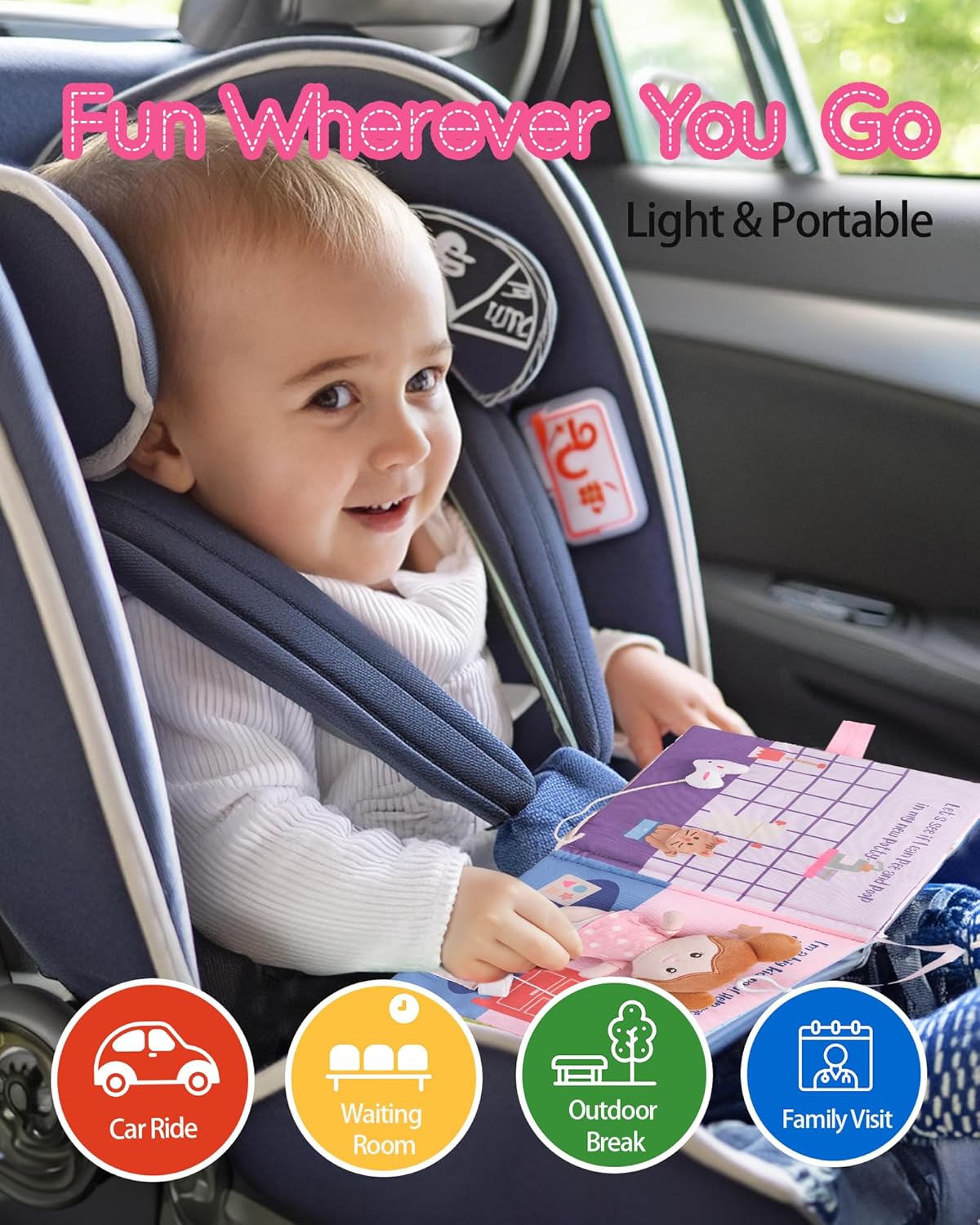 Interactive Sensory Soft Cloth Book, Educational Crinkle Quiet Activity Busy Book for