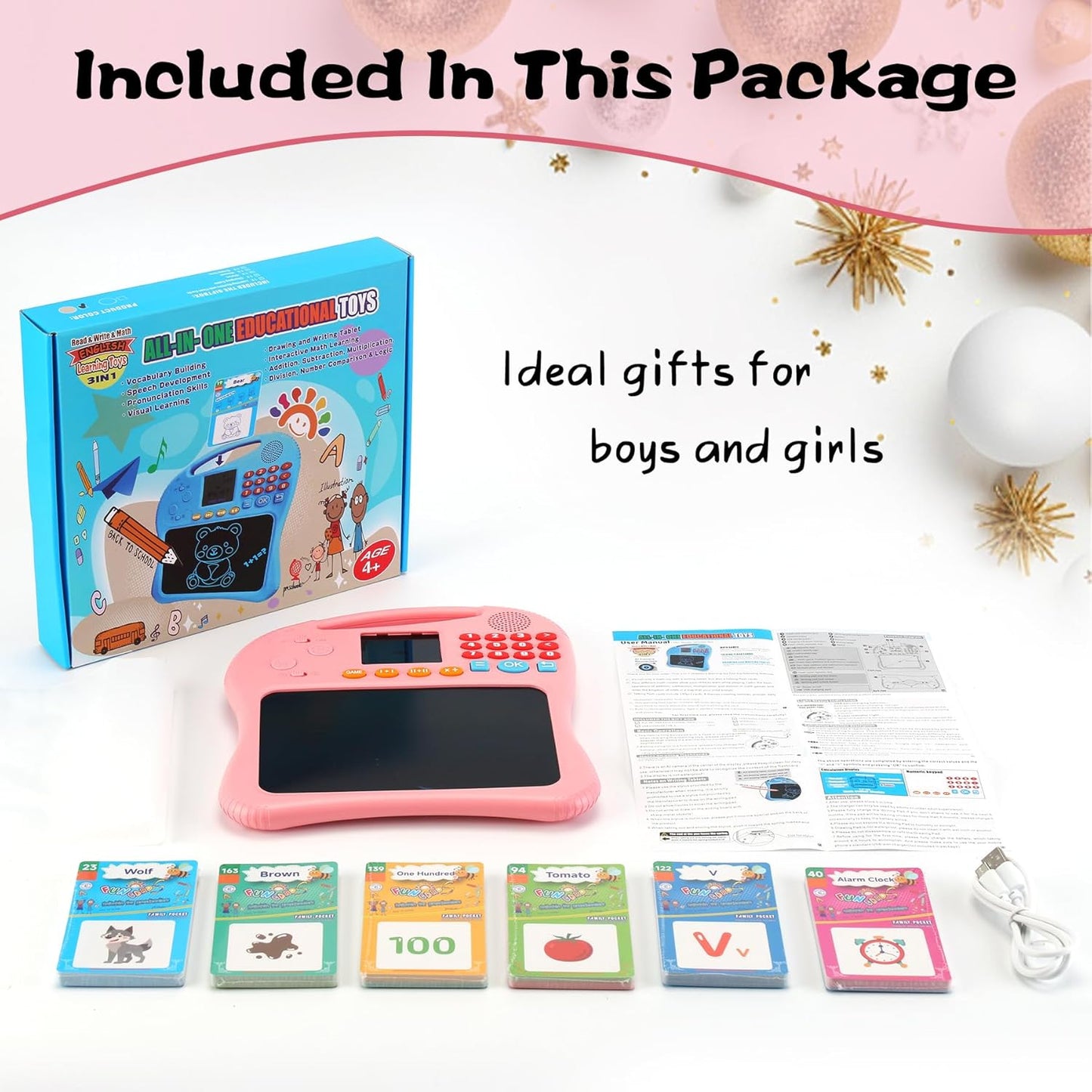 Kids Educational Learning Toys with Math Games,Talking Flash Cards and Writing Drawing Tablet