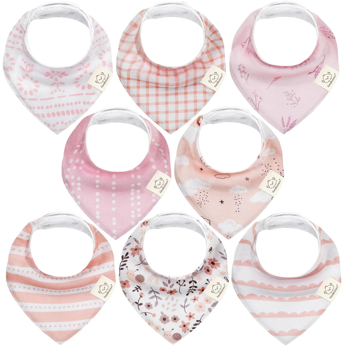 8-Pack Organic Baby Bandana Bibs for Girls - Super Absorbent Triangle Baby Bibs for Drooling and