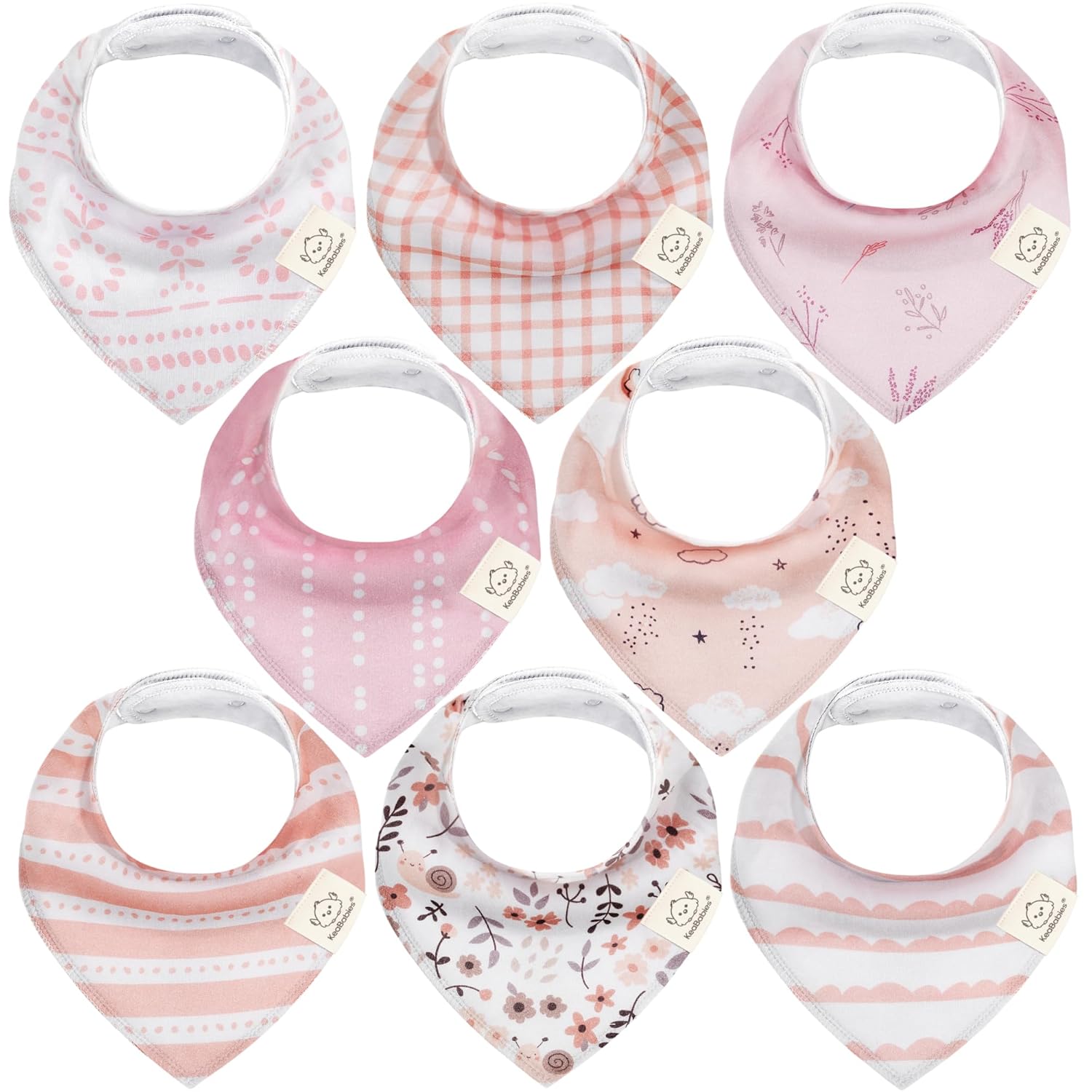8-Pack Organic Baby Bandana Bibs for Girls - Super Absorbent Triangle Baby Bibs for Drooling and