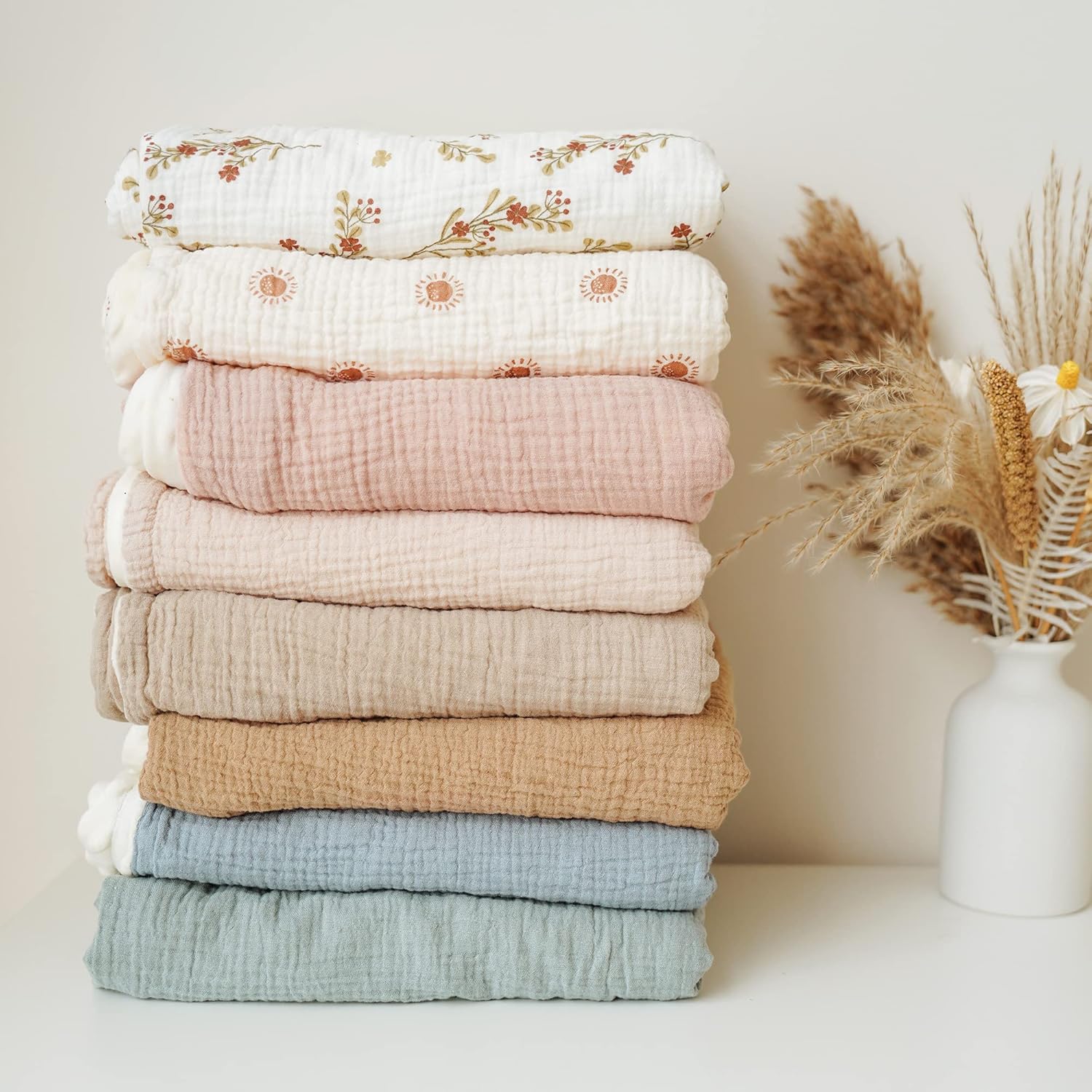 Konssy Baby Blankets for Unisex Boys Girls, Super Soft Nursery Minky Blankets with Muslin Cotton