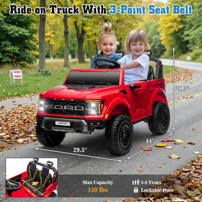 24V Ride on Car Licensed Ford F-150 Raptor, Kids Electric Car with Remote Control, LED