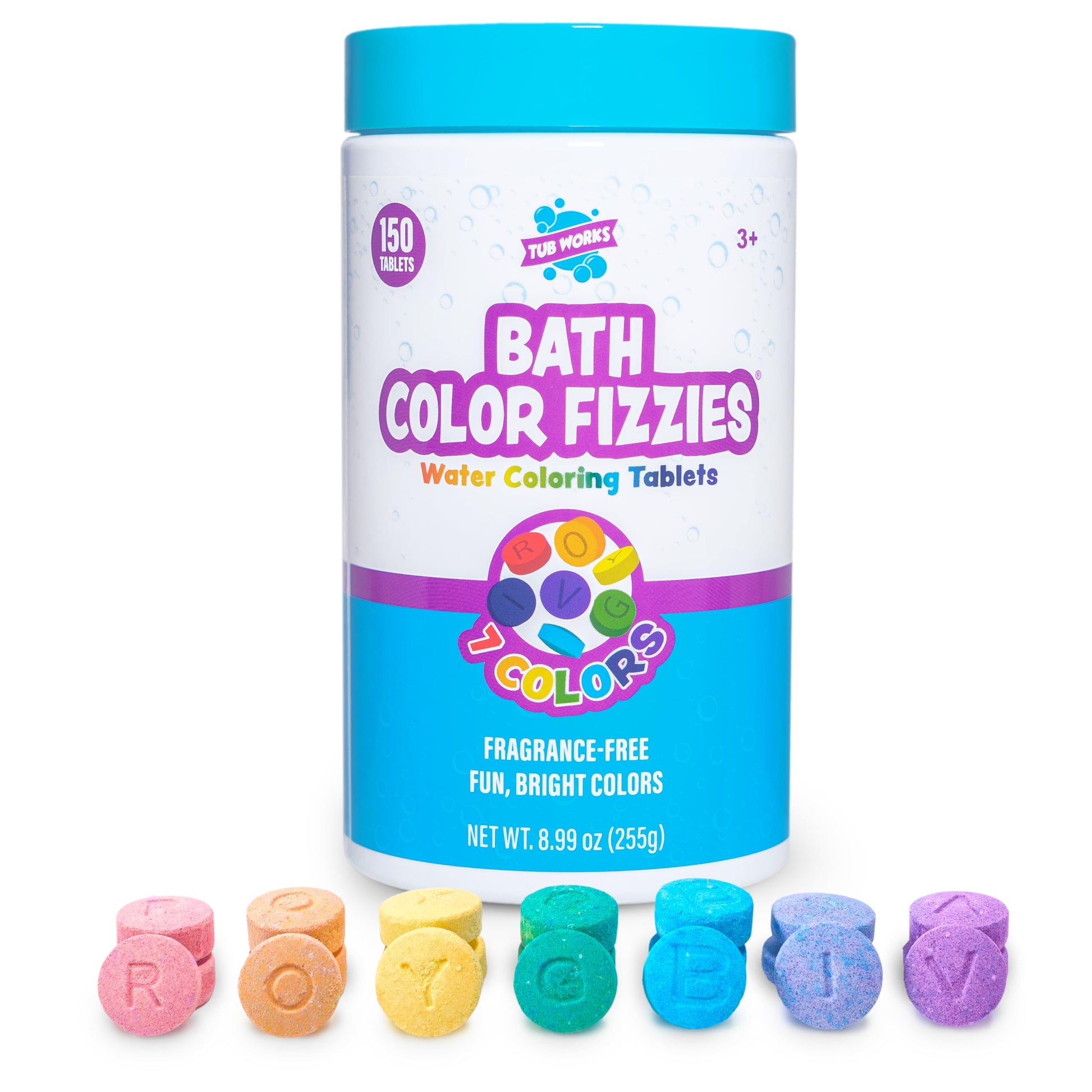 Tub Works® Bath Color Fizzies, 150 Count | Nontoxic & Fragrance-Free | Fizzy, Bath Color Tablets