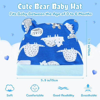 Geyoga 6 Pieces Newborn Baby Hat Bear Ears Infant Caps Baby Boy Girl Toddler Hats Infant Beanie