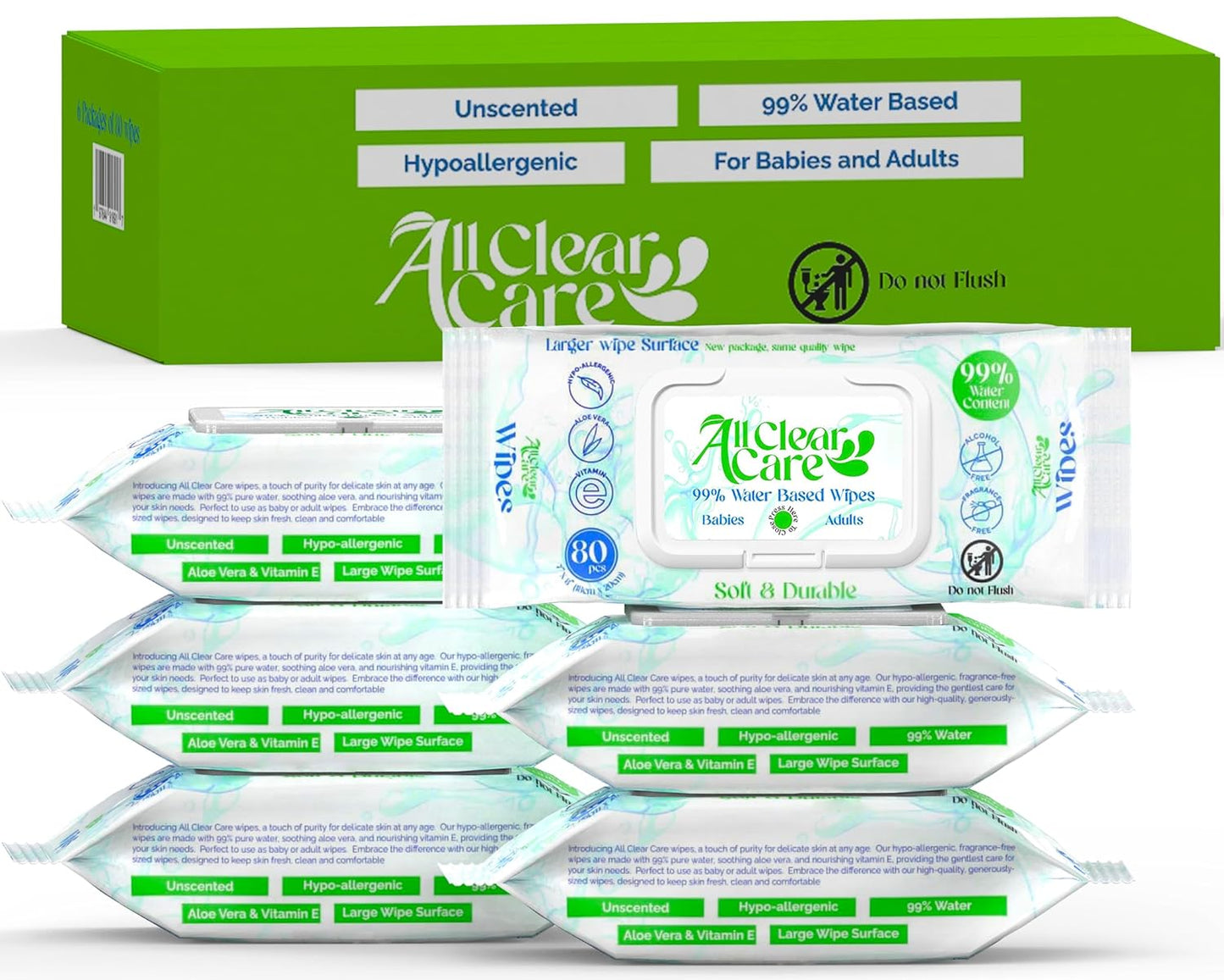 Baby Wipes, Unscented Wipes for Sensitive Skin, Large Soft Durable & 99% Water Based, Gentle &