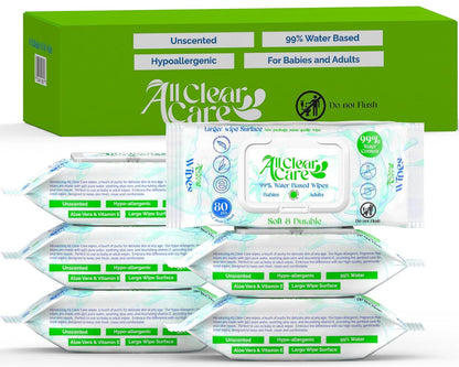 Baby Wipes, Unscented Wipes for Sensitive Skin, Large Soft Durable & 99% Water Based, Gentle &