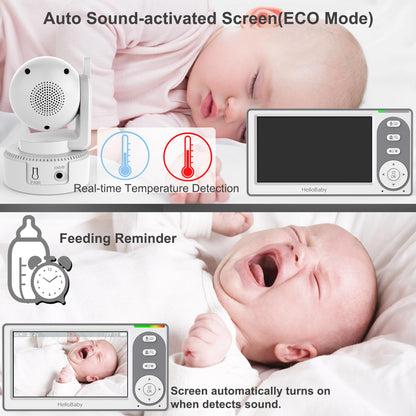 HelloBaby 4.3'' Video Baby Monitor with 30 Hours Battery, Remote Pan-Tilt-Zoom Baby Monitor No