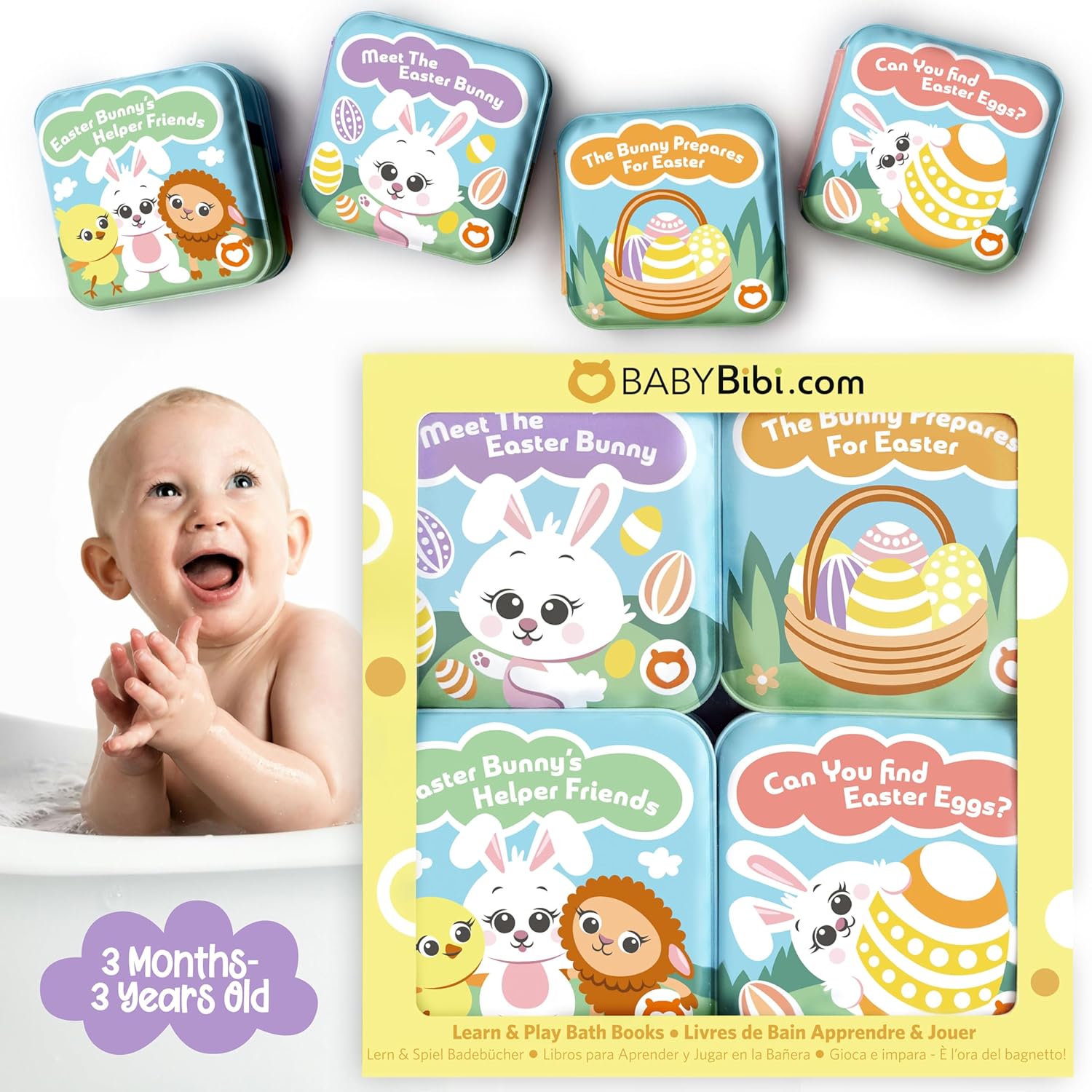 Easter Bath Book Set for Babies & Toddlers – 4 Colorful, Soft, and Waterproof Bath Books with Bunny