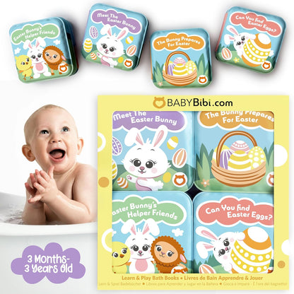 Easter Bath Book Set for Babies & Toddlers – 4 Colorful, Soft, and Waterproof Bath Books with Bunny