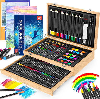 Art Supplies, iBayam 150-Pack Deluxe Wooden Art Set Crafts Drawing Painting Kit with 1 Coloring
