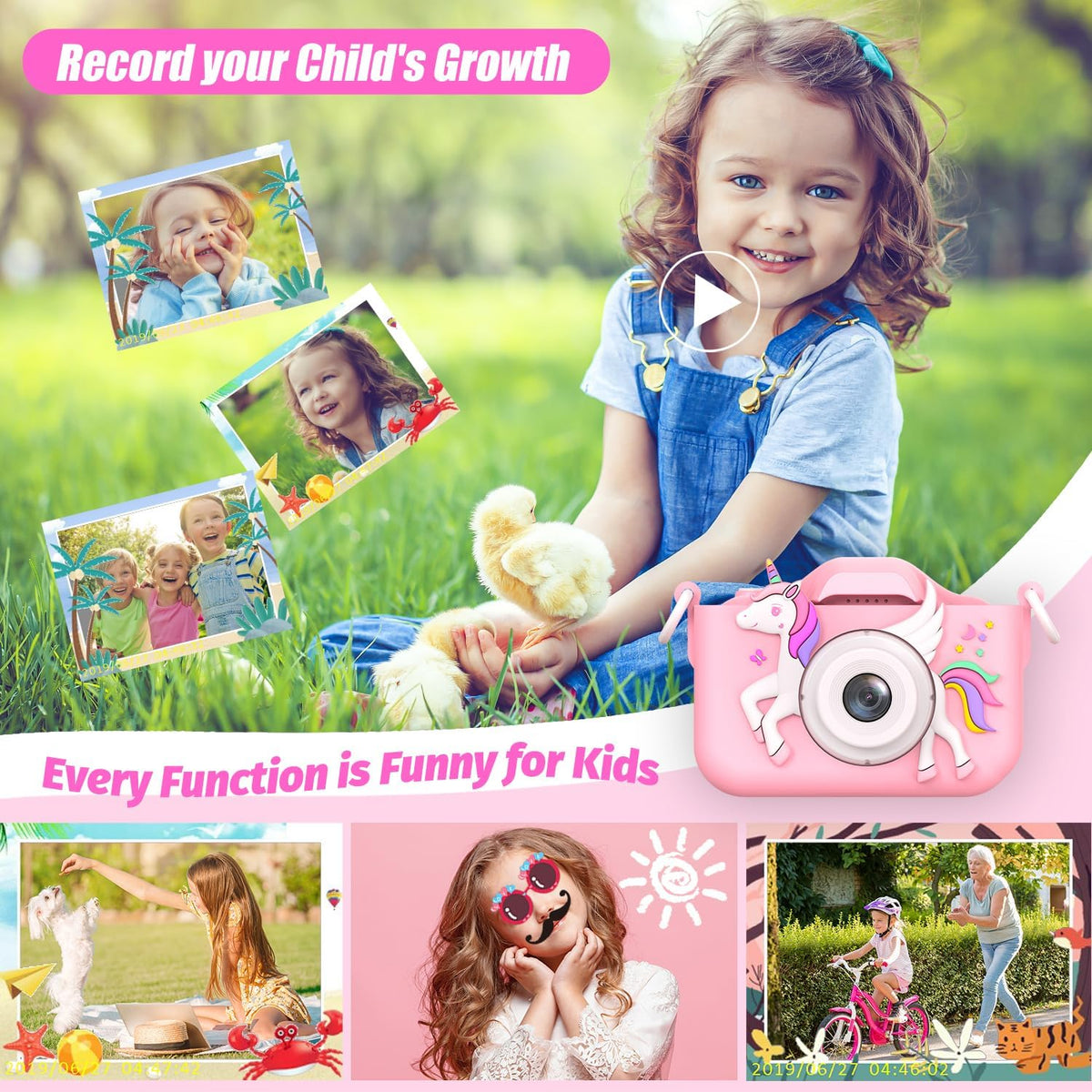 Upgrade Kids Camera for Girls, Christmas Birthday Gifts for Boys, 1080P HD Selfie Digital Video