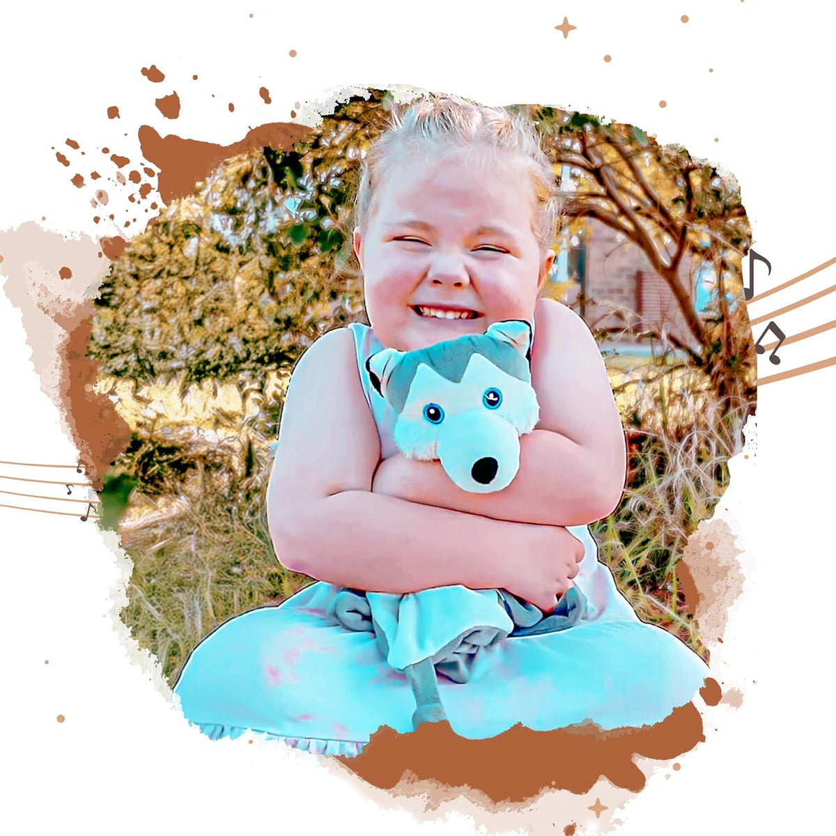 Love By Emi Baby Music Lovey Grey & White Husky, Baby Sleep Soother for Crib & Cuddle Bedtime