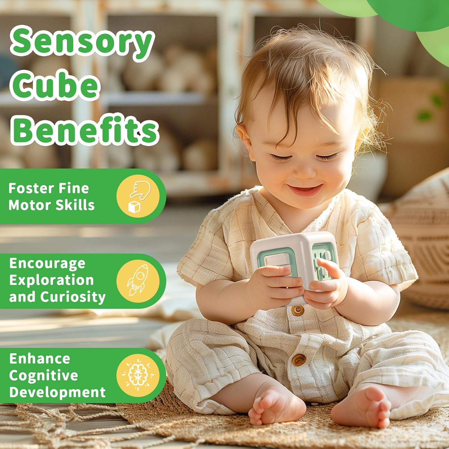 Busy Cube Toy, Sensory Toys for Toddlers 1-3, Baby Car Seat Toys 12-18 Months, Toddler Airplane