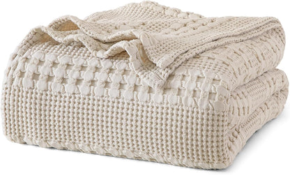 PHF 100% Cotton Waffle Weave Blanket King Size, Soft Lightweight Breathable Cozy Summer Blankets