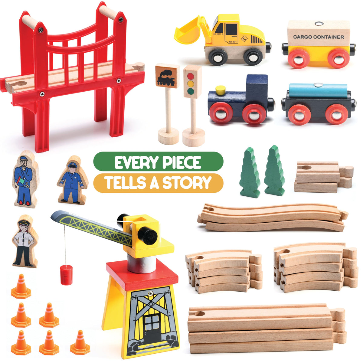 Play22 Wooden Train Set Toddler Toys - 38 Pieces Wood Train Track Set for Toddlers 3-4 Years with