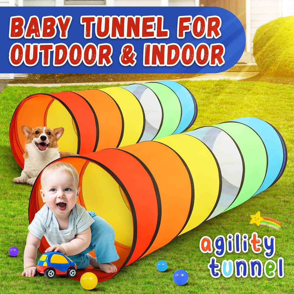 Moncoland Kids Play Tunnel Tent for Toddlers, Pack of 2 Colorful Pop Up Crawl Tunnel Toy for Baby