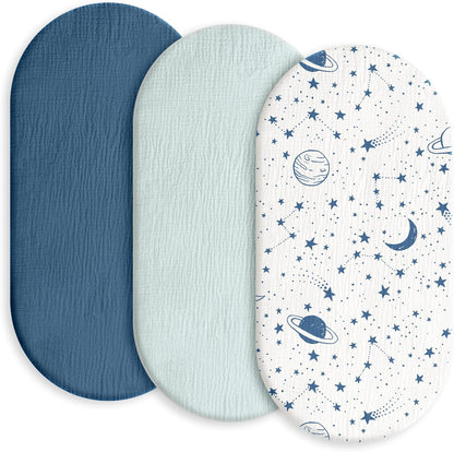 Gllquen Baby Muslin Bassinet Sheets 3 Pack, Breathable Elastic Cozy Fitted Cotton Bassinet Mattress