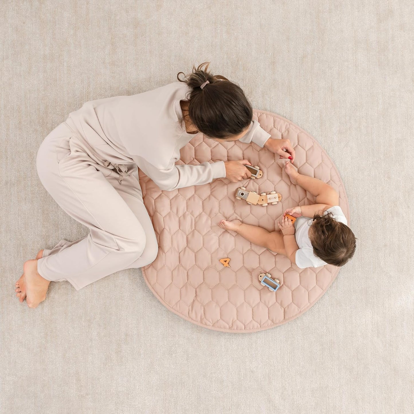 Comfy Cubs Round Kids Play Mat - Small 36 inches Soft Quilted Baby Floor Mat with Non-Slip Bottom