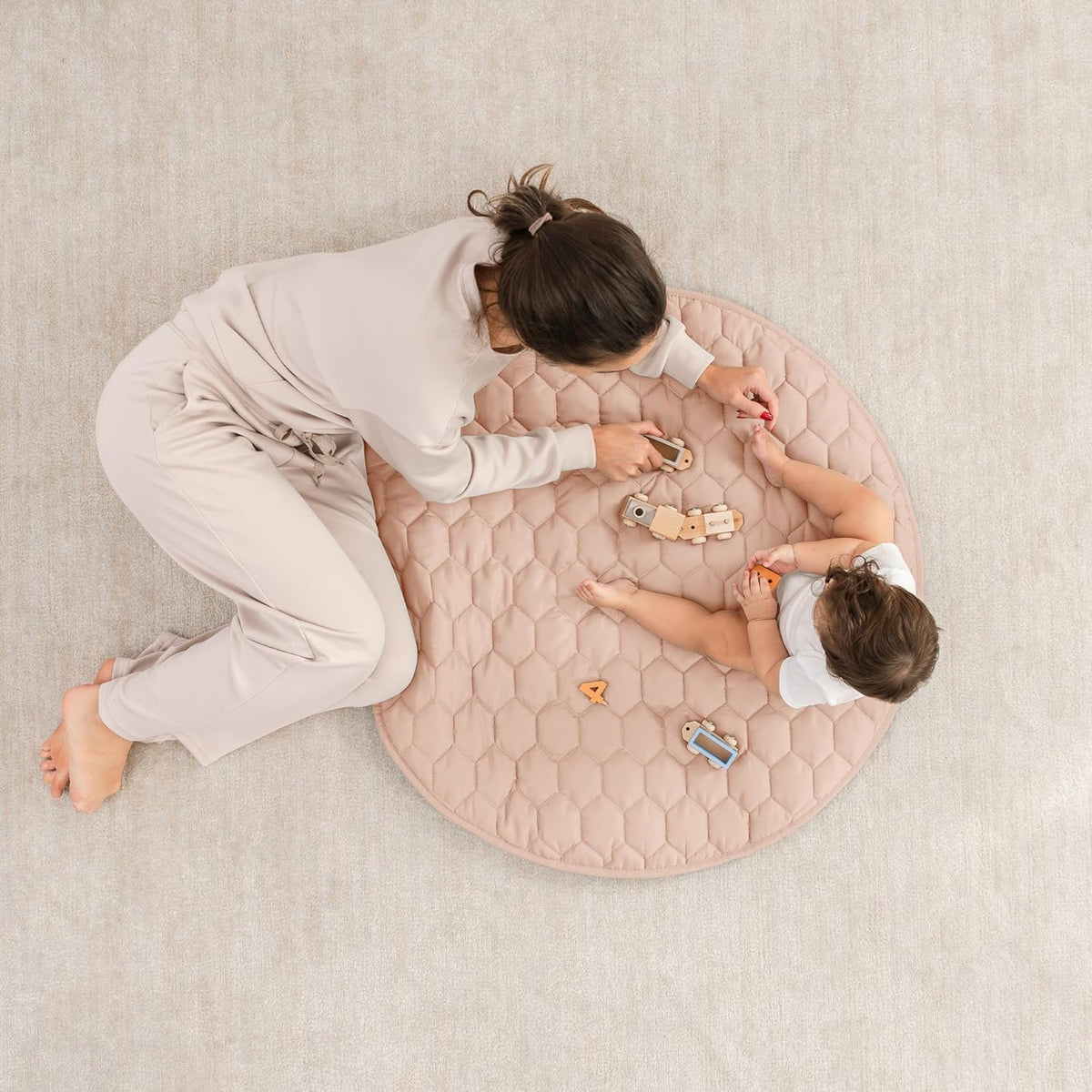 Comfy Cubs Round Kids Play Mat - Small 36 inches Soft Quilted Baby Floor Mat with Non-Slip Bottom