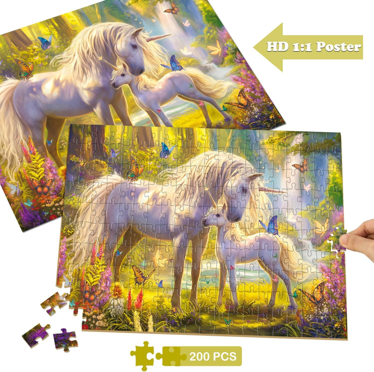 Puzzles for Kids Ages 6-8 8-10 - Unicorn and Foal, 200 Piece Puzzles for Kids, Learning Educational
