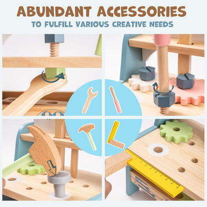 ROBUD Mini Wooden Play Tool Workbench Set for Kids Toddlers - Montessori Toys for 3 4 5 Years Old