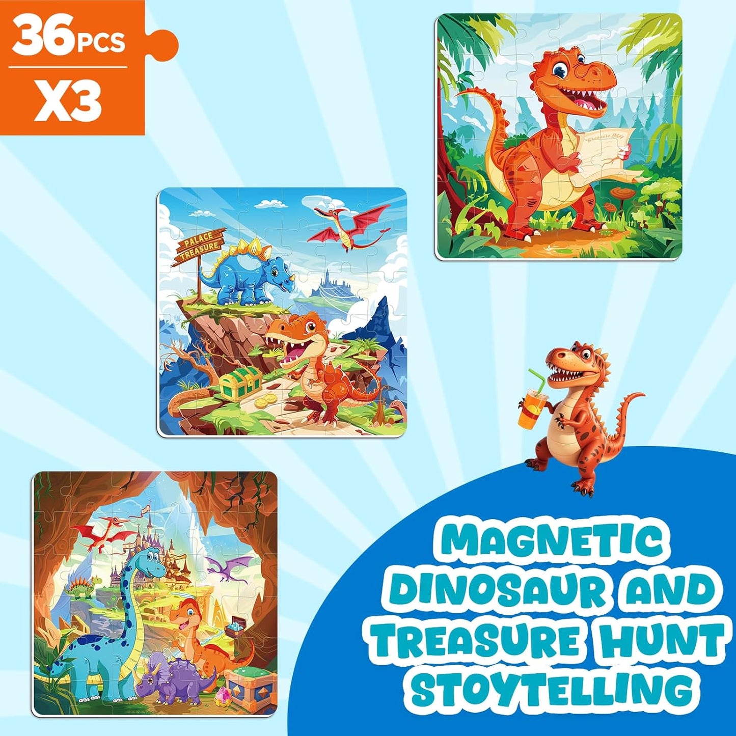 Magnetic Jigsaw Puzzles for Toddlers Kids 3-8 Boys,(3 36-Pieces) Travel Puzzles Toys for Kids Ages