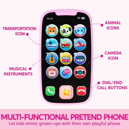 JOYIN Kids Learning Phone and Remote Toy, Pink Smartphone Toys with Music for Infants, Kids
