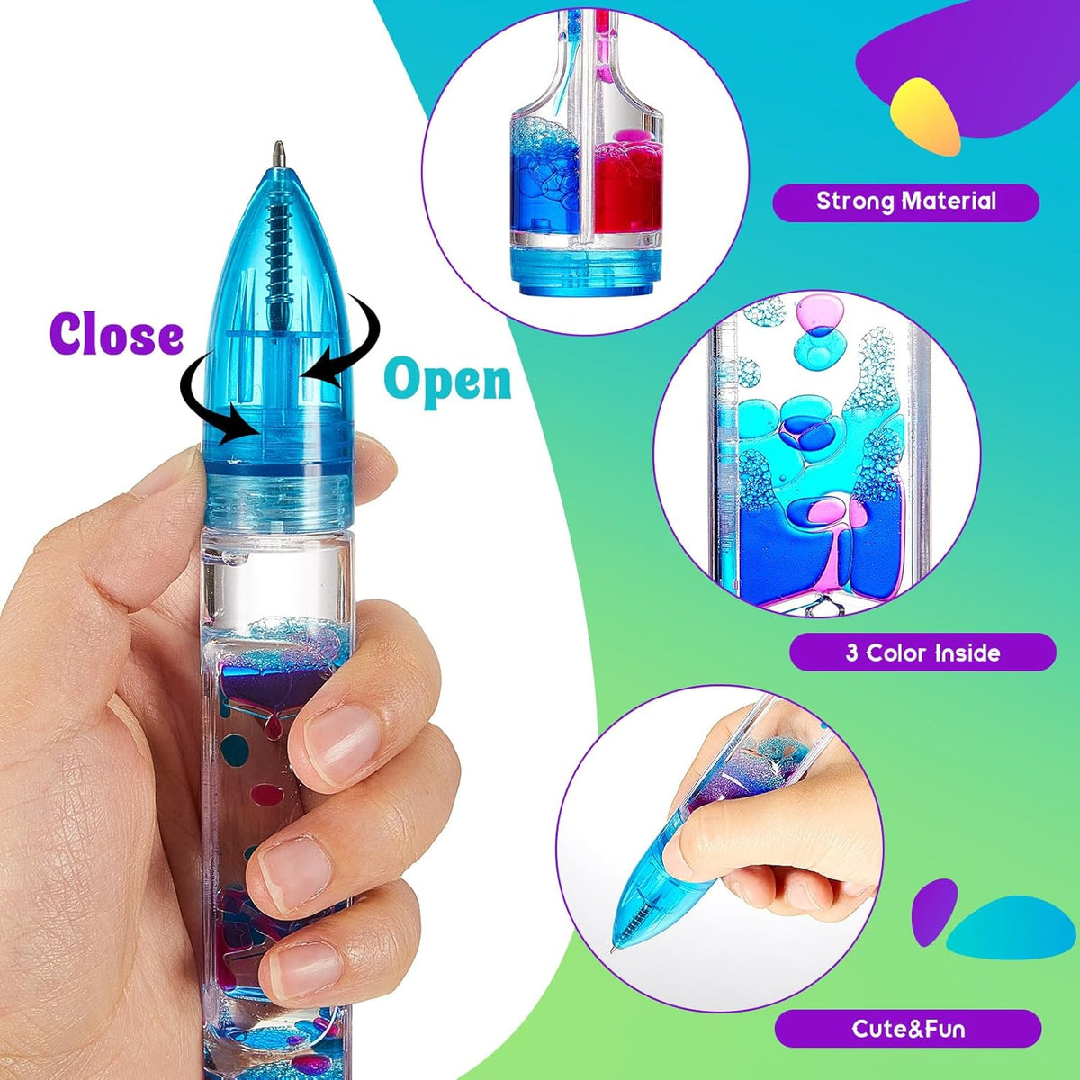 10 Pcs Liquid Motion Bubbler Pens Colorful Hourglass Bubbler Toy Liquid Pen Novelty Sensory Pen Fun