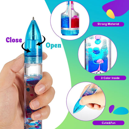 10 Pcs Liquid Motion Bubbler Pens Colorful Hourglass Bubbler Toy Liquid Pen Novelty Sensory Pen Fun