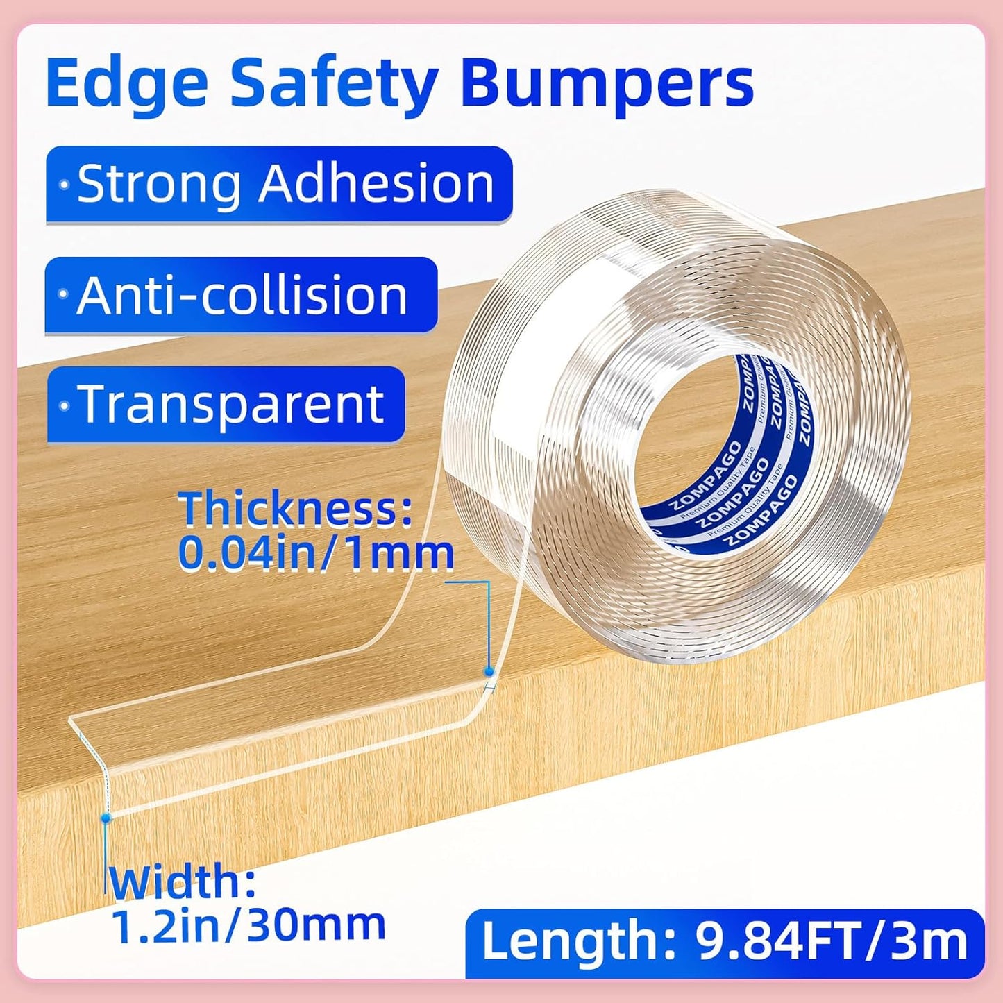 Clear Soft Corner Protectors for Furniture Strip,1.2in x9.84FT,Sharp Edge & Table Bumper,Window