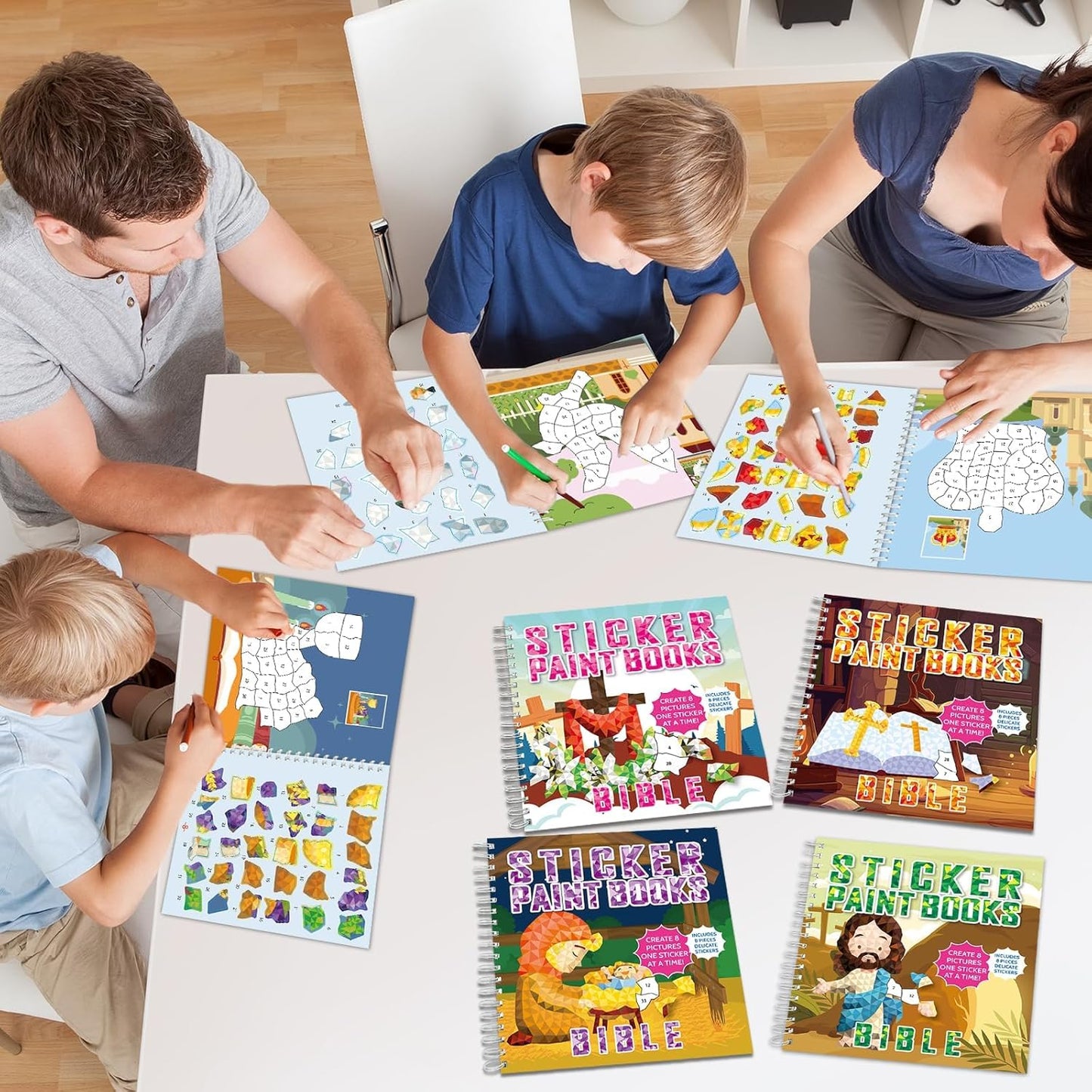 4Pcs Bible Paint by Sticker Books Sticker by Number Books Activity Book Stickers Puzzle Book
