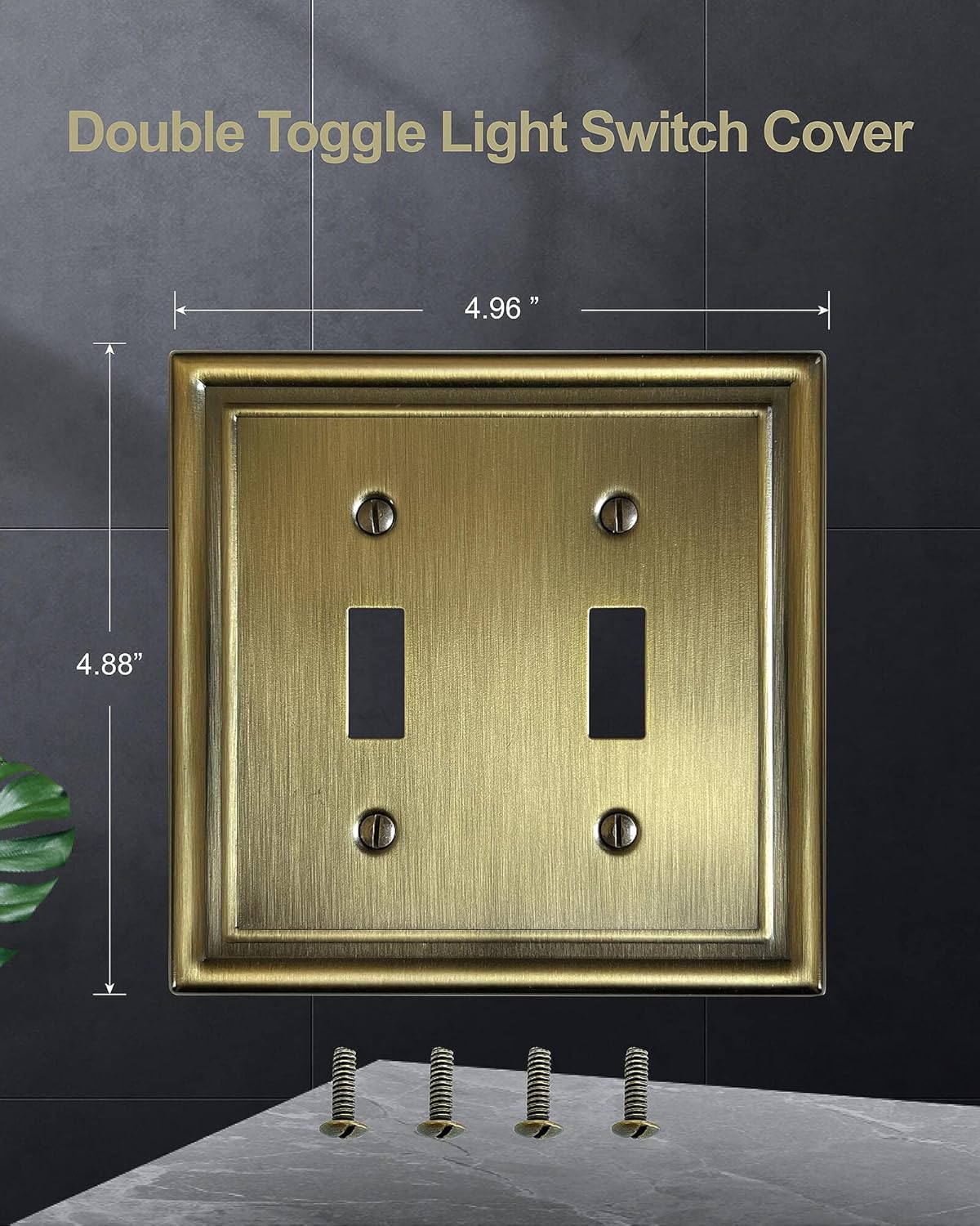 2-Pack Double Toggle Wall Plate, Metal Light Switch Cover, Decorative Antique Brass Switch Plate