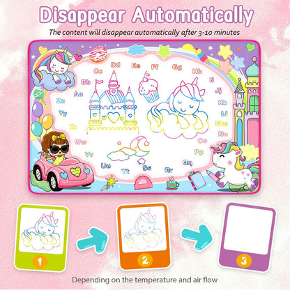 Water Doodle Mat- Kids Painting Writing Doodle Board Toy - Color Drawing Mat Bring Magic Pens