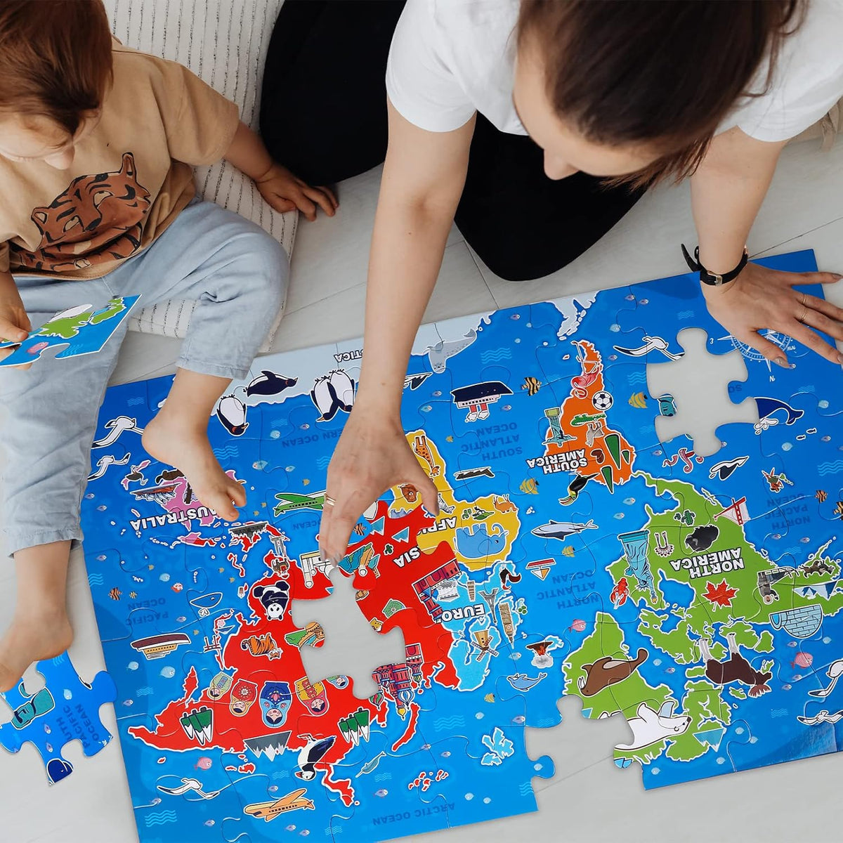 Jumbo Floor Puzzle for Kids,World Map Jigsaw Geography Puzzles,48 Piece Globe Atlas Puzzle with