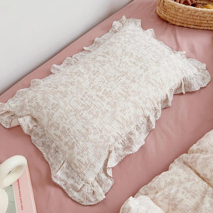 BuLuTu 100% Cotton Muslin Toddler Pillowcase with Ruffles Edges, Cute Rabbit Pattern Toddler Pillow