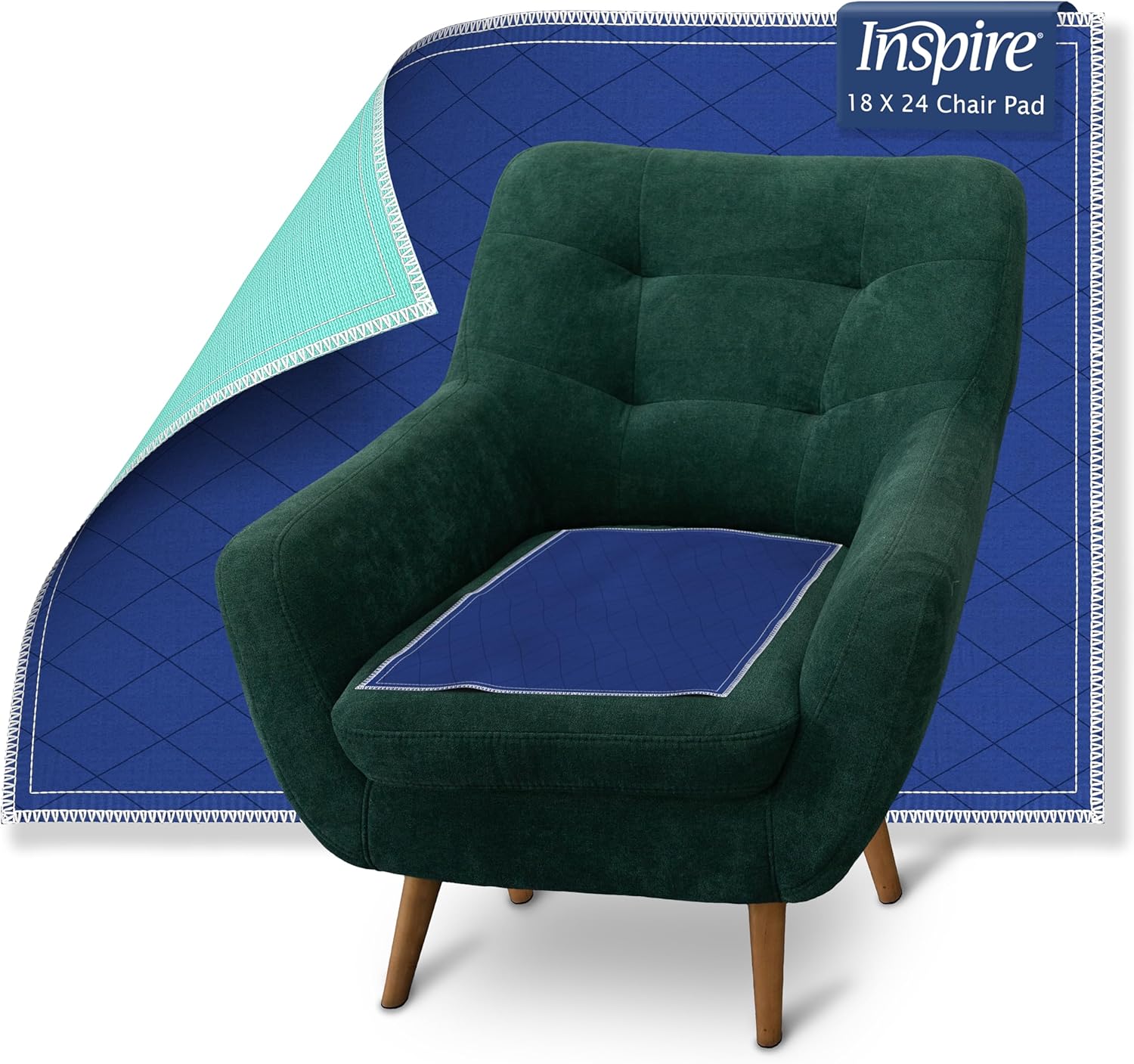 Inspire Waterproof Chair Pad, Dark Colored to Hide Stains, 18 x 24 – Quilted, for Incontinence