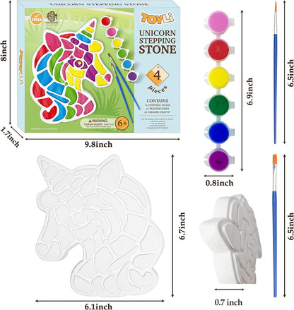 TOYLI Unicorn Painting Kit for Kids, Art Set, DIY Project, Stepping Stone Kit, Includes 2 Brushes