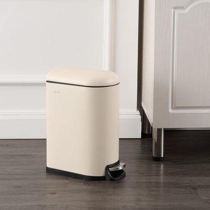 happimess HPM1009F Roland Mini 2.6-Gallon Step-Open Trash Can, Limestone Beige,with Soft-Close Lid