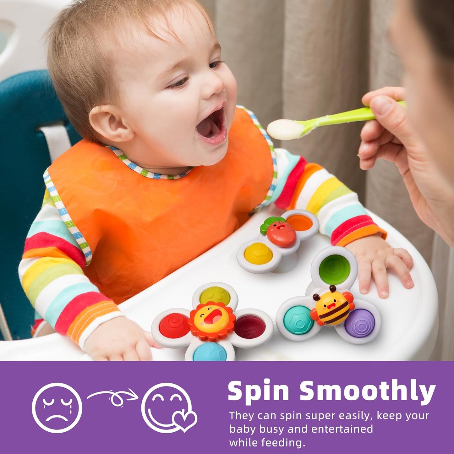 LiKee Strong Suction Cup Fidget Spinnerz Sensory Bath Toys for Baby 12 18 Months Airplane Car