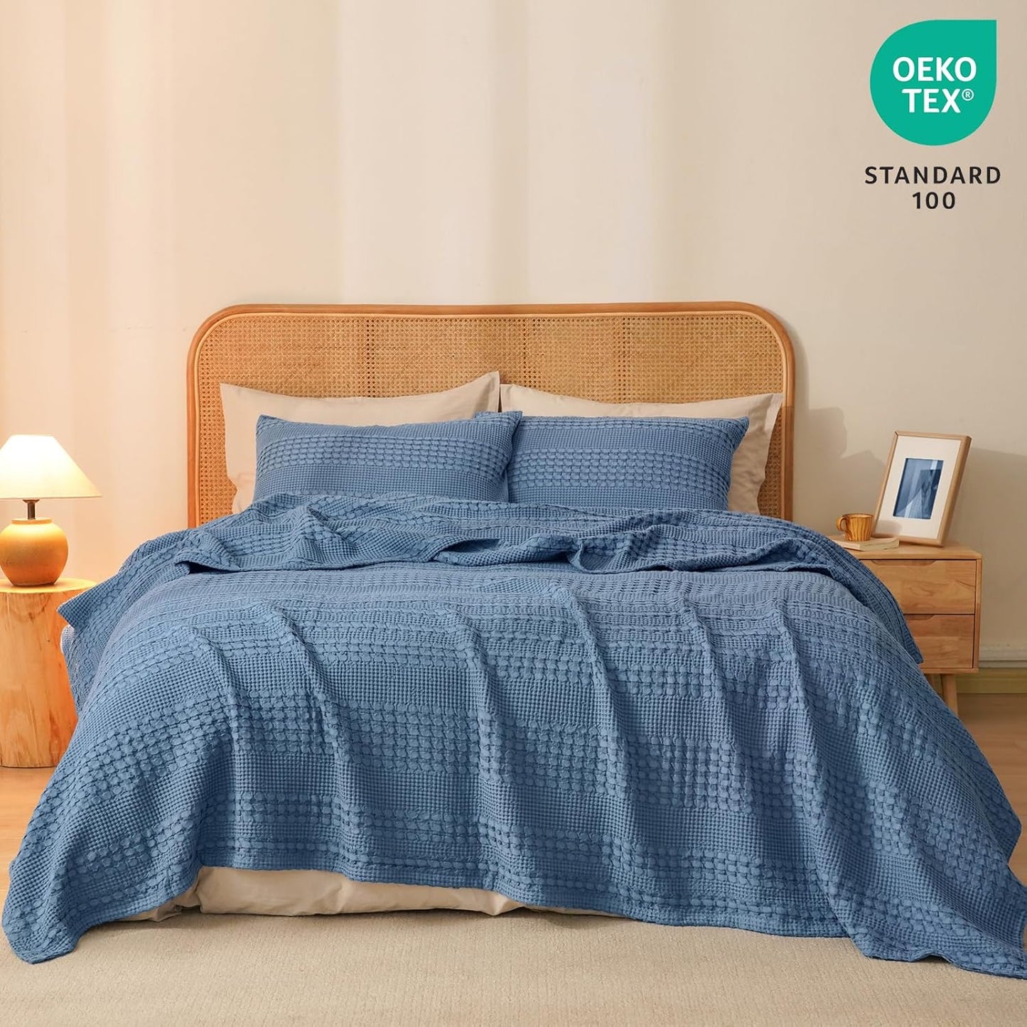PHF 100% Cotton Waffle Weave Blanket Queen Size, Soft Lightweight Breathable Cozy Summer Blankets