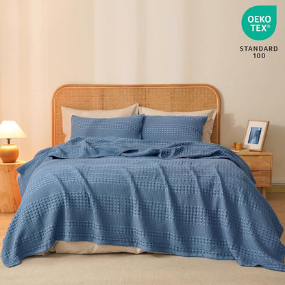 PHF 100% Cotton Waffle Weave Blanket Twin Size, Soft Lightweight Breathable Cozy Summer Blankets