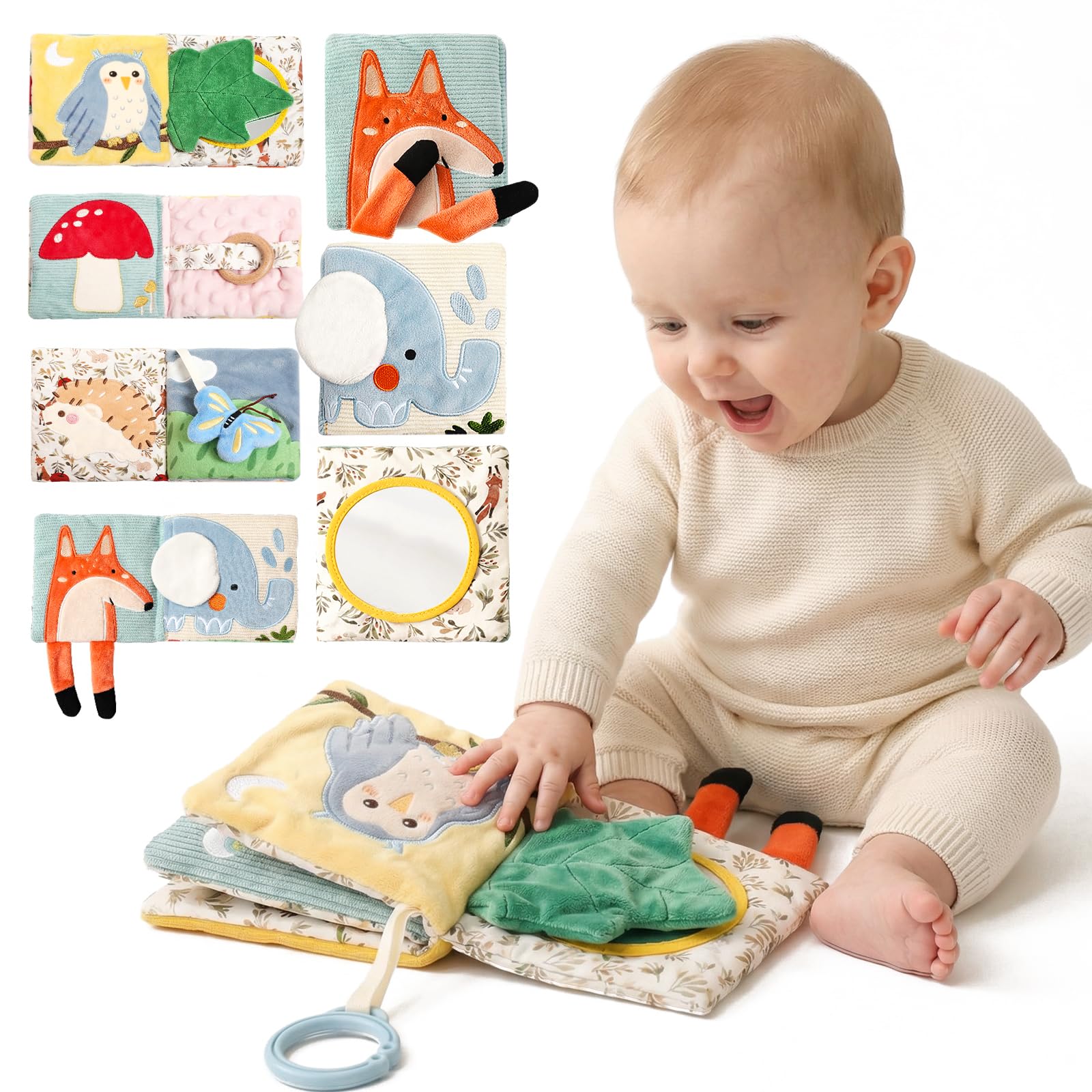 Macabaka Montessori Soft Baby Book - Sensory Book for Babies 0-12 Months with Crinkle Paper, Touch