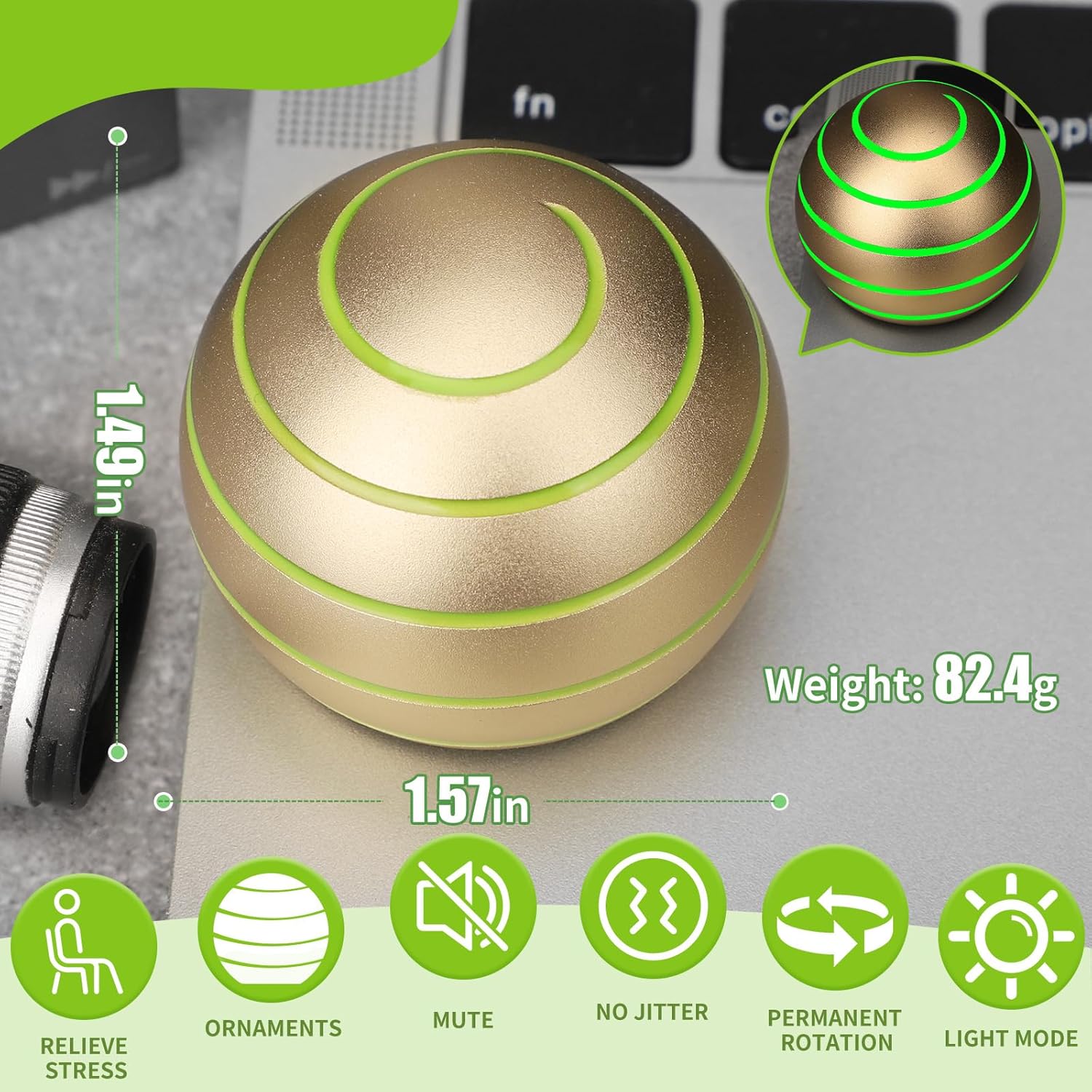 Fidget Spinner Kinetic Spin Metal Desk Toy Ball for Kids Adults, Luminous Full Body Optical