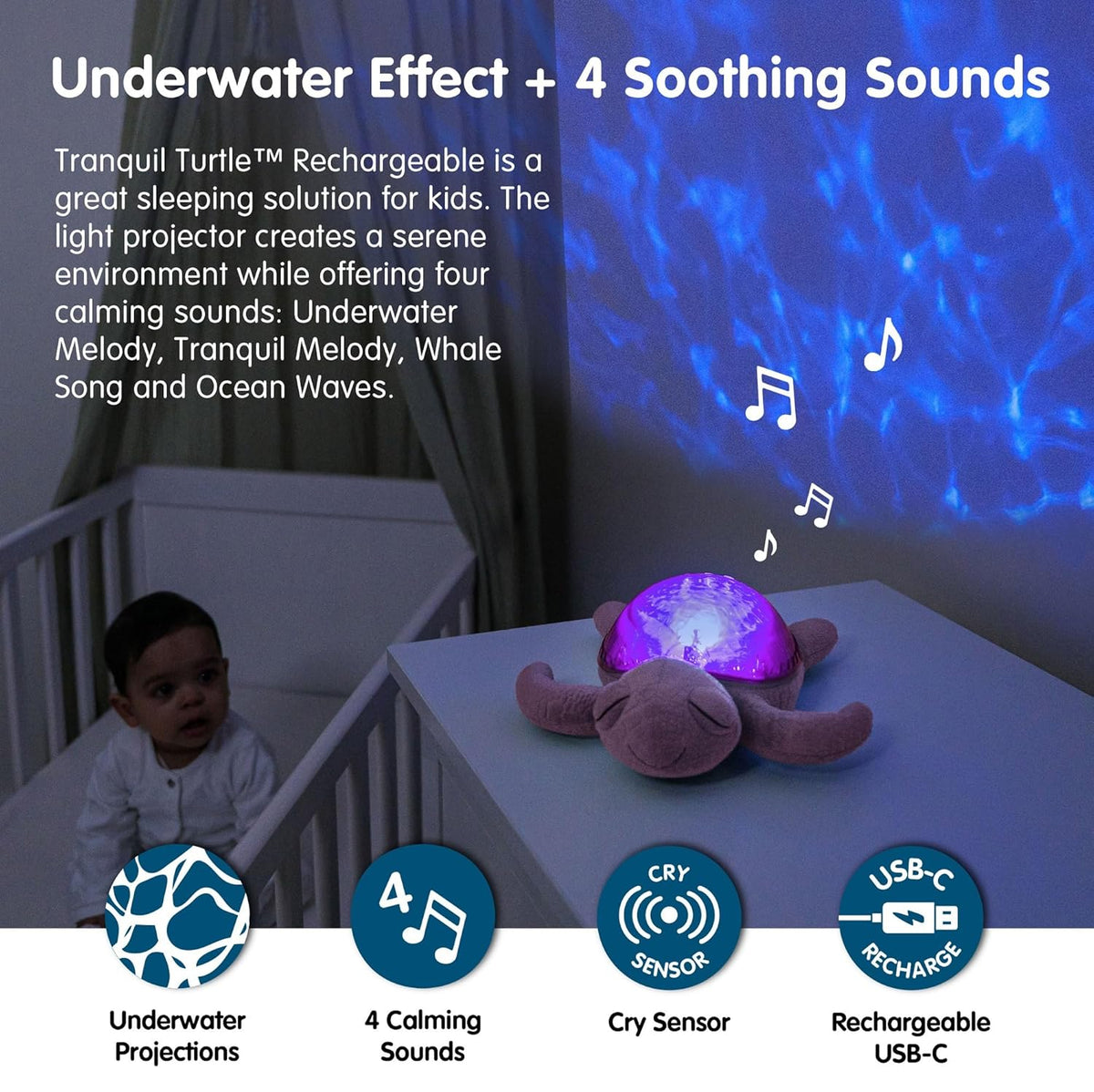 Cloud b Ocean Projector Nightlight with 2 White Noises & 2 Soothing Sounds | Adjustable Settings |