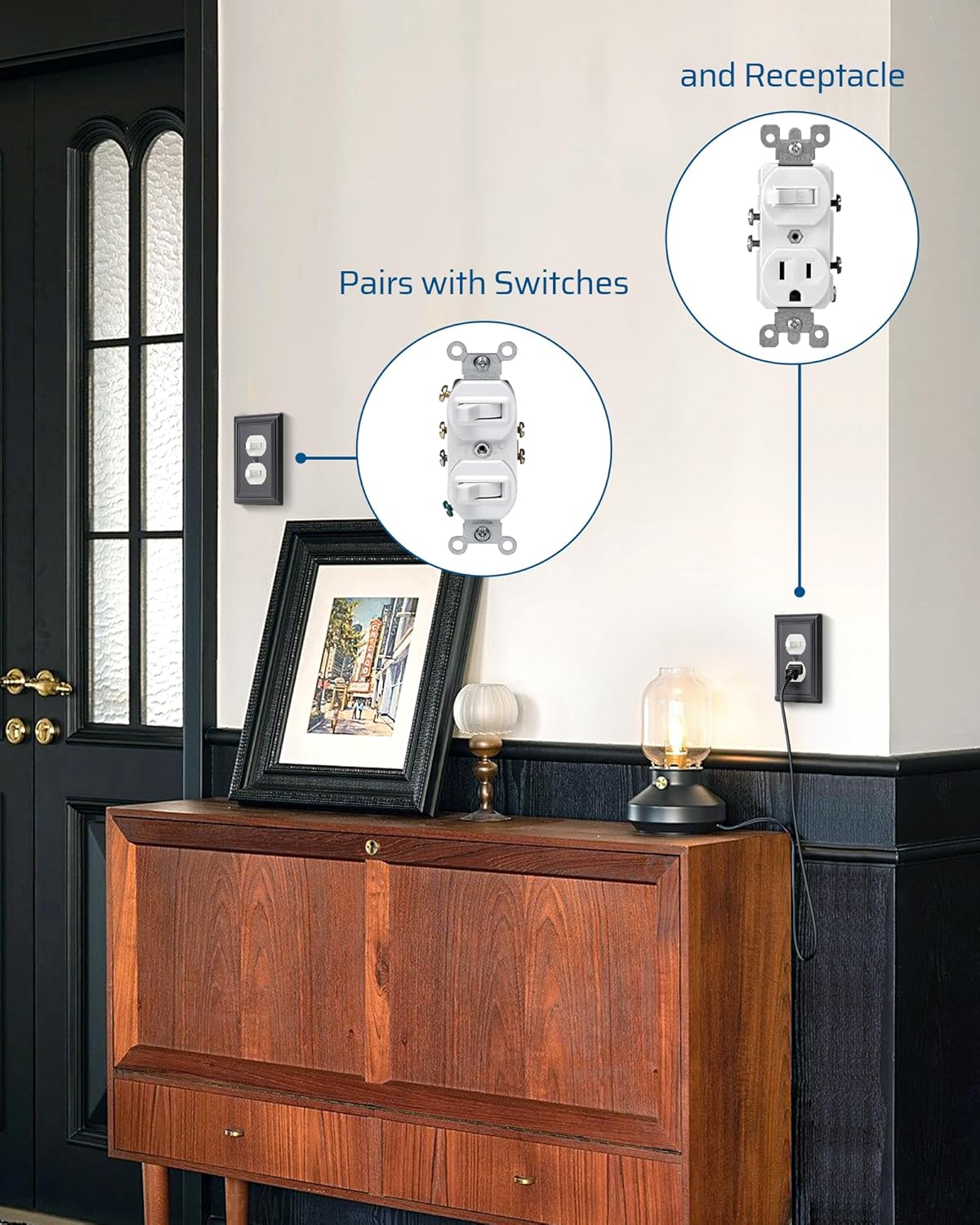 DEWENWILS 4 Pack Black Metal Outlet Covers, 4.88"×3.13" Electric Covers for Outlets, Kitchen Wall